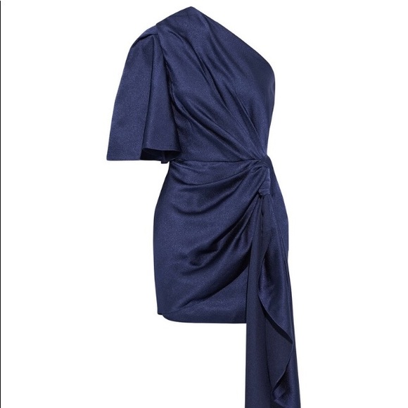 Solace London Marcie One-Shoulder Knotted Hammered-Satin Mini Dress - Picture 3 of 6